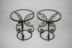 Pair of Arts & Crafts Side Tables with Hand Formed Wrought Iron Scroll Details - Thumbnail 2