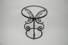 Pair of Arts & Crafts Side Tables with Hand Formed Wrought Iron Scroll Details - Thumbnail 3