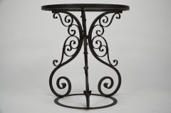Pair of Arts & Crafts Side Tables with Hand Formed Wrought Iron Scroll Details - Thumbnail 6