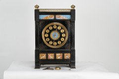 Aesthetic Movement Zodiac Black Marble Mantle Clock with Gong- Striking Movement - Thumbnail 2