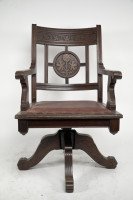 Charles Eastlake Attri. , Aesthetic Movement Walnut & Carved Swivel Desk Armchair - Thumbnail 2