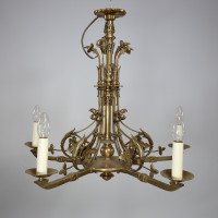 Dr Christopher Dresser (manner) – Rare Aesthetic brass five-arm chandelier - Thumbnail 2