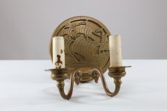 A Pair of Arts and Crafts Brass Wall Lights with Galleons in Sail. - Thumbnail 3