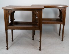 An identical pair of Arts and Crafts oak sidetable - Thumbnail 1