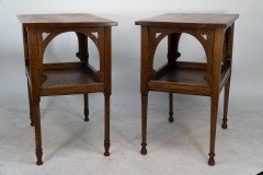 An identical pair of Arts and Crafts oak sidetable - Thumbnail 3