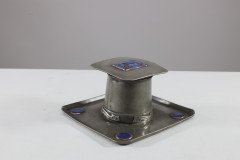 Liberty & Co. an Arts & Crafts Pewter Inkwell with Violet Enamel Decoration - Thumbnail 4