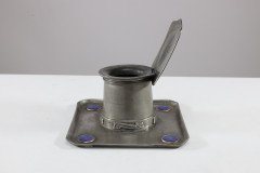 Liberty & Co. an Arts & Crafts Pewter Inkwell with Violet Enamel Decoration - Thumbnail 8