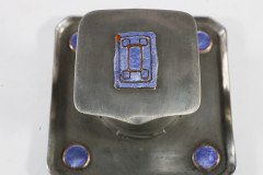 Liberty & Co. an Arts & Crafts Pewter Inkwell with Violet Enamel Decoration - Thumbnail 9
