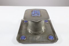 Liberty & Co. an Arts & Crafts Pewter Inkwell with Violet Enamel Decoration - Thumbnail 10