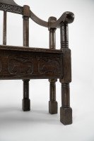 Arts & Crafts Inlaid Oak Settle Probably Commissioned by Sir Samuel Morton - Thumbnail 15