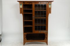 Arts and Crafts Oak Glazed Bookcase with inset period tiles - Thumbnail 1