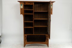 Arts and Crafts Oak Glazed Bookcase with inset period tiles - Thumbnail 2