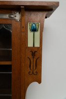 Arts and Crafts Oak Glazed Bookcase with inset period tiles - Thumbnail 10
