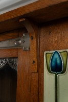 Arts and Crafts Oak Glazed Bookcase with inset period tiles - Thumbnail 14