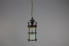 An Arts & Crafts Brass Ceiling Lantern with the Original Vaseline Shade - Thumbnail 2