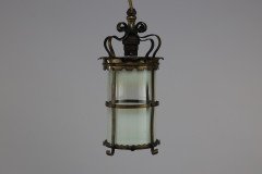 An Arts & Crafts Brass Ceiling Lantern with the Original Vaseline Shade - Thumbnail 3