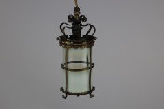 An Arts & Crafts Brass Ceiling Lantern with the Original Vaseline Shade - Thumbnail 4