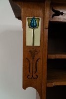 Arts and Crafts Oak Glazed Bookcase with inset period tiles - Thumbnail 9