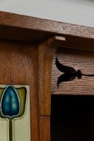 Arts and Crafts Oak Glazed Bookcase with inset period tiles - Thumbnail 13