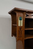 Arts and Crafts Oak Glazed Bookcase with inset period tiles - Thumbnail 7