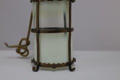 An Arts & Crafts Brass Ceiling Lantern with the Original Vaseline Shade - Thumbnail 7