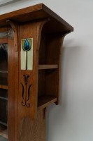 Arts and Crafts Oak Glazed Bookcase with inset period tiles - Thumbnail 8