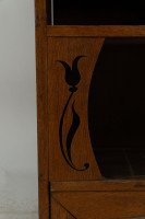 Arts and Crafts Oak Glazed Bookcase with inset period tiles - Thumbnail 17