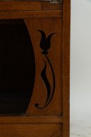 Arts and Crafts Oak Glazed Bookcase with inset period tiles - Thumbnail 18