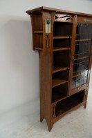 Arts and Crafts Oak Glazed Bookcase with inset period tiles - Thumbnail 3