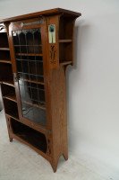 Arts and Crafts Oak Glazed Bookcase with inset period tiles - Thumbnail 4