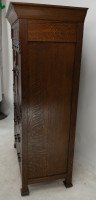 Arts & Crafts Oak Linen Press by Liberty and Co with Fleur De Lys carved details - Thumbnail 6