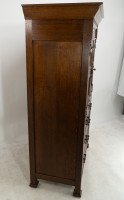 Arts & Crafts Oak Linen Press by Liberty and Co with Fleur De Lys carved details - Thumbnail 7