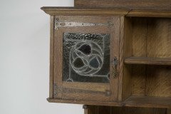 Liberty & Co. Arts & Crafts Oak Bookcase Stain Glass and Copper Hinges & Handles - Thumbnail 3