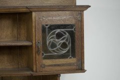 Liberty & Co. Arts & Crafts Oak Bookcase Stain Glass and Copper Hinges & Handles - Thumbnail 4