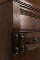 Arts & Crafts Oak Linen Press by Liberty and Co with Fleur De Lys carved details - Thumbnail 14