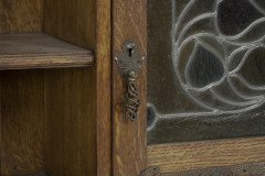 Liberty & Co. Arts & Crafts Oak Bookcase Stain Glass and Copper Hinges & Handles - Thumbnail 5