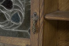 Liberty & Co. Arts & Crafts Oak Bookcase Stain Glass and Copper Hinges & Handles - Thumbnail 6