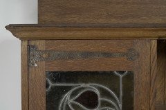 Liberty & Co. Arts & Crafts Oak Bookcase Stain Glass and Copper Hinges & Handles - Thumbnail 7