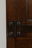 Arts & Crafts Oak Linen Press by Liberty and Co with Fleur De Lys carved details - Thumbnail 17