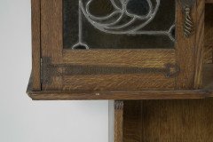 Liberty & Co. Arts & Crafts Oak Bookcase Stain Glass and Copper Hinges & Handles - Thumbnail 8