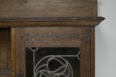 Liberty & Co. Arts & Crafts Oak Bookcase Stain Glass and Copper Hinges & Handles - Thumbnail 9