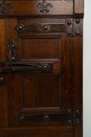 Arts & Crafts Oak Linen Press by Liberty and Co with Fleur De Lys carved details - Thumbnail 19