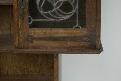 Liberty & Co. Arts & Crafts Oak Bookcase Stain Glass and Copper Hinges & Handles - Thumbnail 10