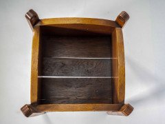 A Glasgow Style Oak Arts and Crafts Copper Bound Planter with Stylised Elongated Top's with Circular Cutouts. - Thumbnail 3