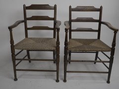 Morris and Co. A Rare Pair of Arts and Crafts Ladder Back Rush Seat Armchairs. - Thumbnail 2