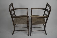 Morris and Co. A Rare Pair of Arts and Crafts Ladder Back Rush Seat Armchairs. - Thumbnail 3