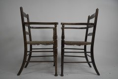 Morris and Co. A Rare Pair of Arts and Crafts Ladder Back Rush Seat Armchairs. - Thumbnail 4