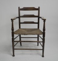 Morris and Co. A Rare Pair of Arts and Crafts Ladder Back Rush Seat Armchairs. - Thumbnail 7