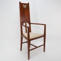 G M Ellwood.J S Henry. Pair of Arts & Crafts Mahogany Armchair with Pewter Inlay - Thumbnail 1