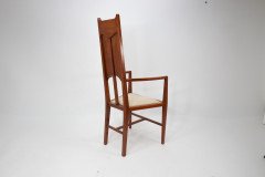 G M Ellwood.J S Henry. Pair of Arts & Crafts Mahogany Armchair with Pewter Inlay - Thumbnail 3